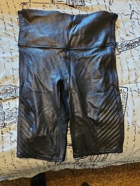 SPANX Black Shiny Faux Leather High-Waist Shorts